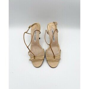 Manolo Blahnik Beige Leather Strappy Sandal Heels Vintage Size EU 35.5